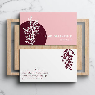 Pink & Maroon Greenery Line Art Business Card