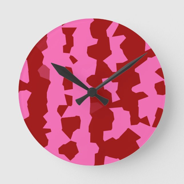 Pink Maroon Red Irregular Abstract Design  Round Clock (Front)