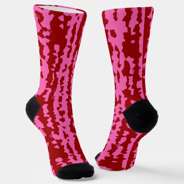 Pink Maroon Red Irregular Abstract Design  Socks (Angled)