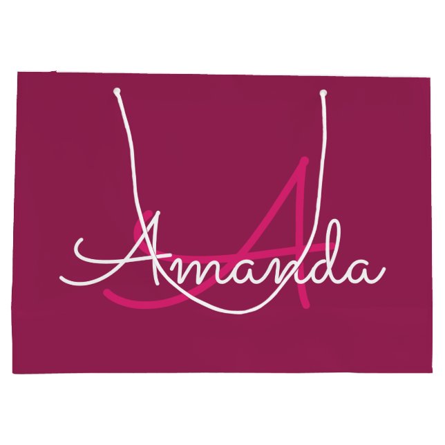 Pink Marsala Monogram Name Bridal Shower Large Gift Bag (Back)