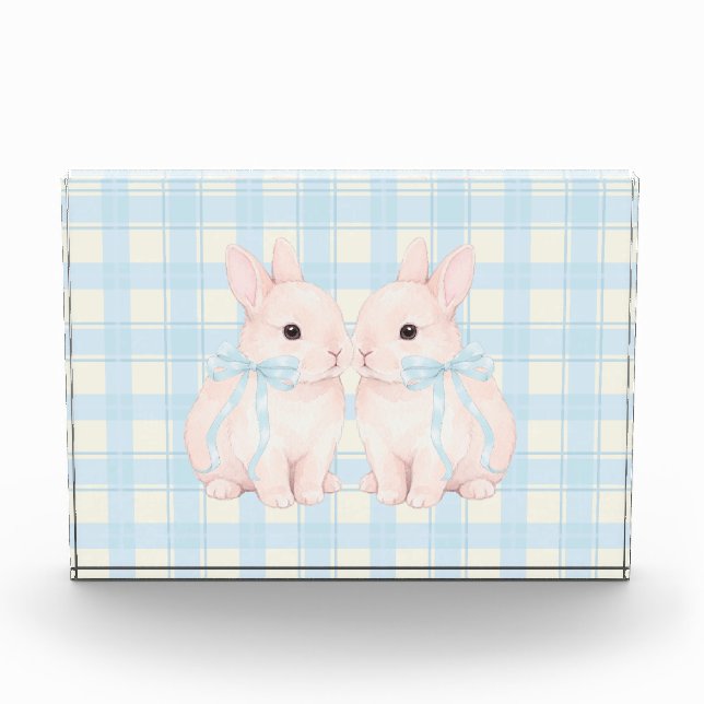Pink Marshmallow Bunny Rabbits Easter Acrylic Art Photo Block (Front)