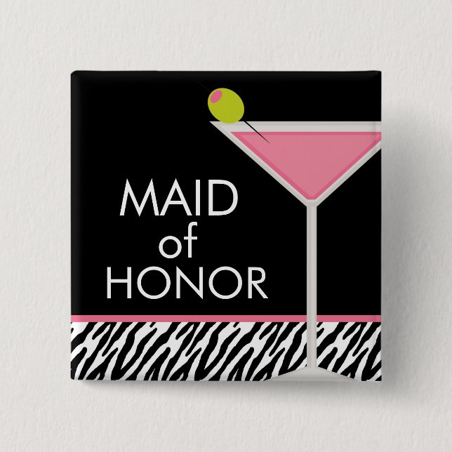 Pink Martini and Zebra Pattern 2 Inch Square Button (Front)