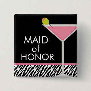 Pink Martini and Zebra Pattern 2 Inch Square Button