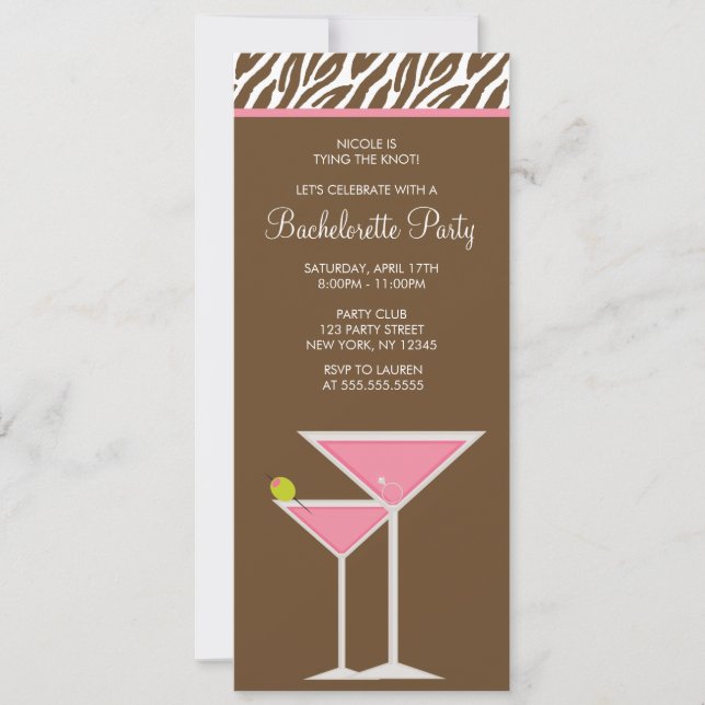 Pink Martini Bachelorette Party Invitation (Front)