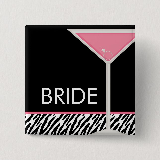 Pink Martini "Bride" Bachelorette Party 2 Inch Square Button (Front)