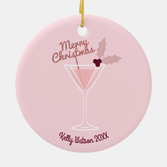 Pink Martini Christmas Ceramic Ornament (Back)