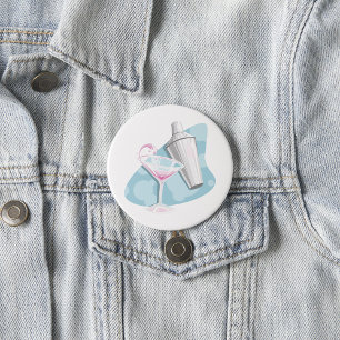 Pink Martini Cocktail and Silver Shaker 3 Inch Round Button