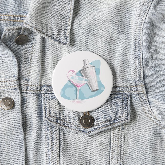 Pink Martini Cocktail and Silver Shaker 3 Inch Round Button (Creator Uploaded)