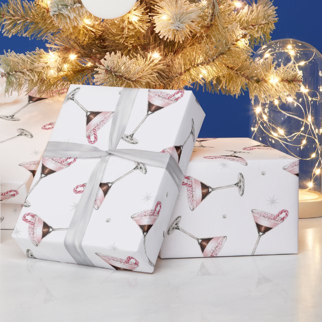 Pink Martini Cocktail Pattern Festive Holiday  Wrapping Paper (Holidays)