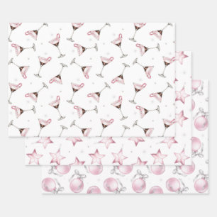 Pink Martini Cocktail Pattern Festive Holiday  Wrapping Paper Sheet
