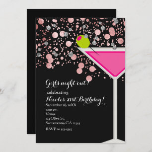 Pink Martini Drink with Olive Confetti Party Invitation