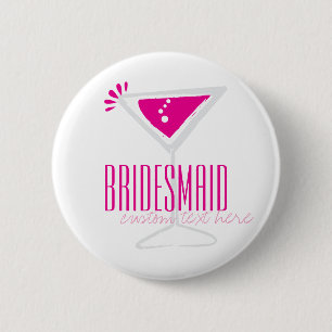 Pink Martini Glass Bridesmaid Button
