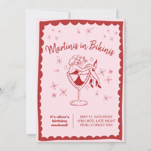 Pink Martinis in Bikinis Birthday Invitation
