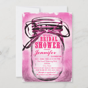Pink Mason Jar Bridal Shower Invitations