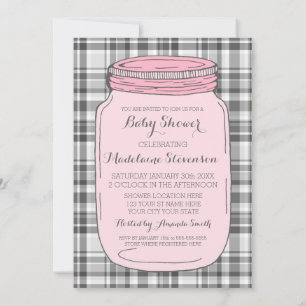 Pink Mason Jar Custom Baby Shower Invitations
