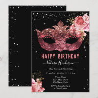 Pink Masquerade Birthday Party Invitation