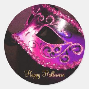 Pink Masquerade Halloween Party Stickers
