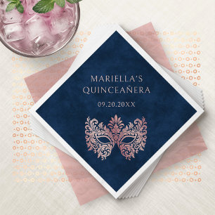 Pink Masquerade Mask Elegant Quinceanera Napkin