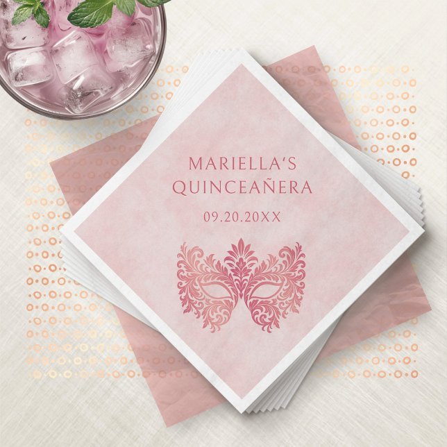 Pink Masquerade Mask Elegant Quinceanera Napkin (Creator Uploaded)