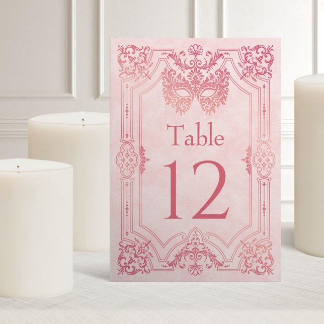 Pink Masquerade Mask Elegant Quinceanera Table Number (Creator Uploaded)