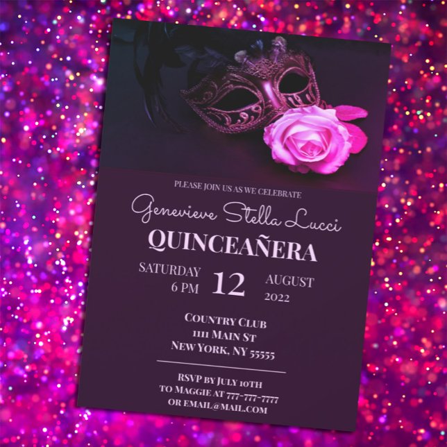 Pink Masquerade Quinceañera Party Invitation (Creator Uploaded)