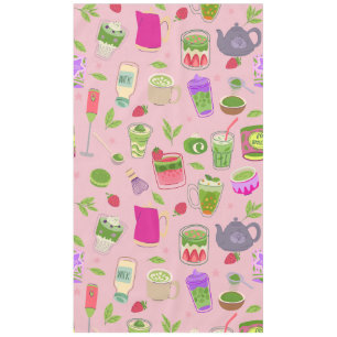 pink matcha tea strawberry smoothie tablecloth