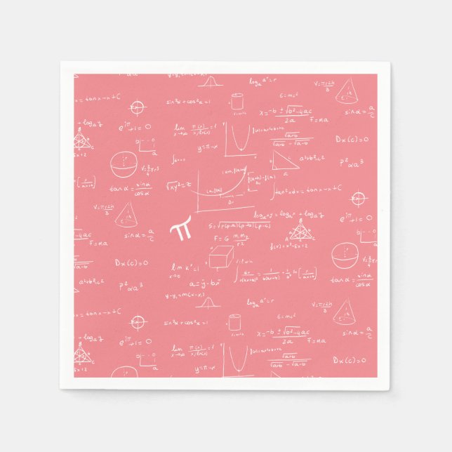 Pink Math Equations Graphics Party Napkin (Front)
