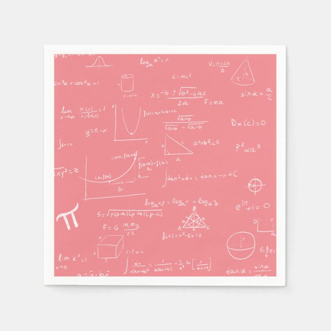 Pink Mathematics Formulas and Equations Party Napkin (Front)