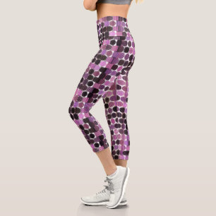Pink, Mauve and black rose geometric Capri Leggings