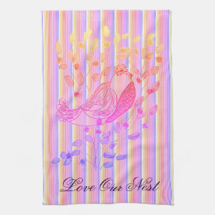 Pink Mauve and Yellow Kitchen Towel