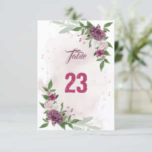 pink mauve botanical table number card