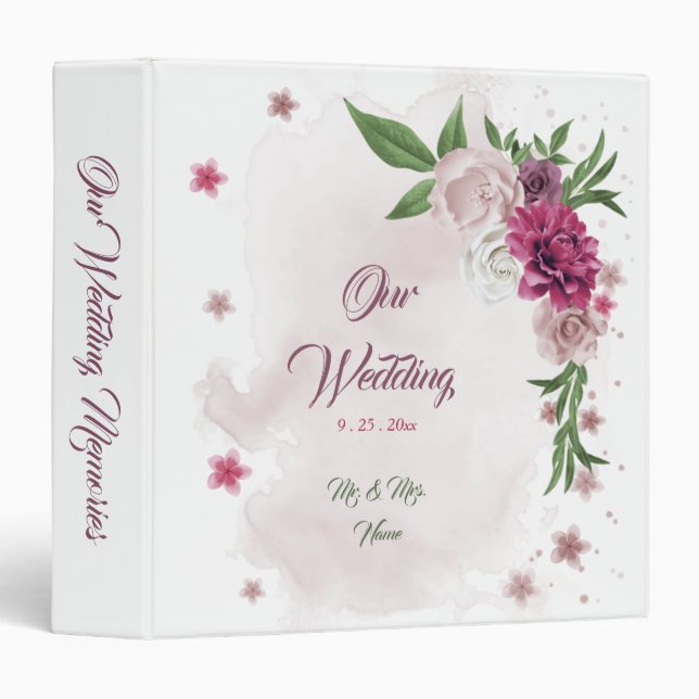 pink mauve burgundy flowers greenery album binder (Front/Spine)