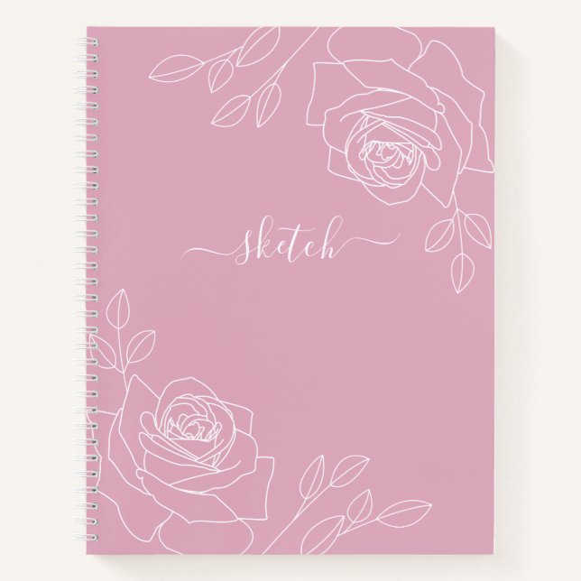 Pink Mauve Elegant Floral Sketchbook Notebook (Front)