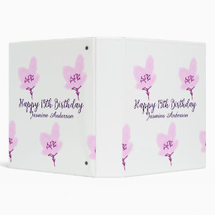 Pink mauve floral 15th birthday quinceanera name d binder