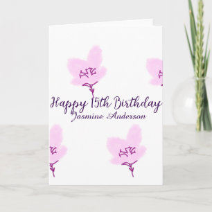 Pink mauve floral 15th birthday quinceanera name d card