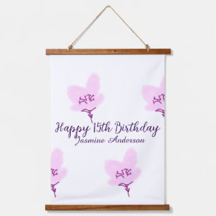 Pink mauve floral 15th birthday quinceanera name d hanging tapestry