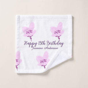 Pink mauve floral 15th birthday quinceanera name d wash cloth