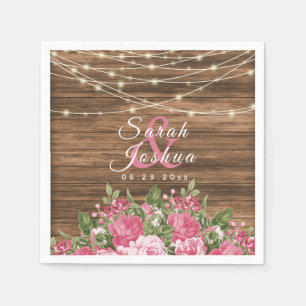 Pink Mauve Floral on Wood Background Napkin