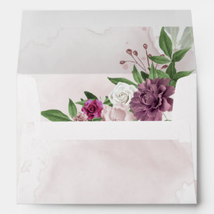 pink mauve flowers green leaves envelope