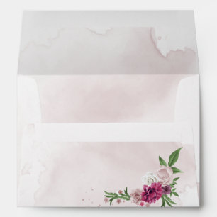 pink mauve flowers green leaves envelope