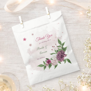 pink mauve flowers greenery favour bag
