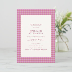 Pink Mauve Gingham Check Plaid Fall Baby Shower Invitation