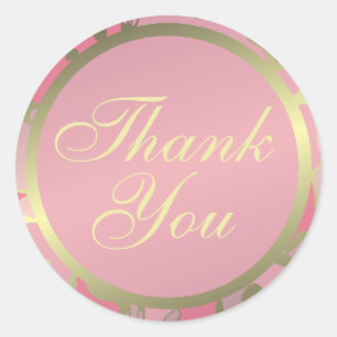 Pink Mauve Gold Thank You Unique Classic Round Sticker