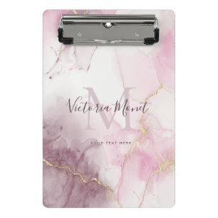 Pink Mauve Gold Vein Marble Script Mini Clipboard