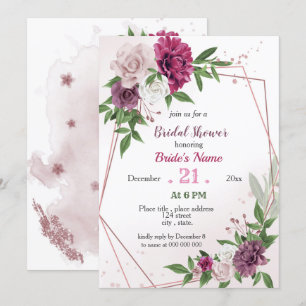 pink mauve greenery geometric bridal shower invitation