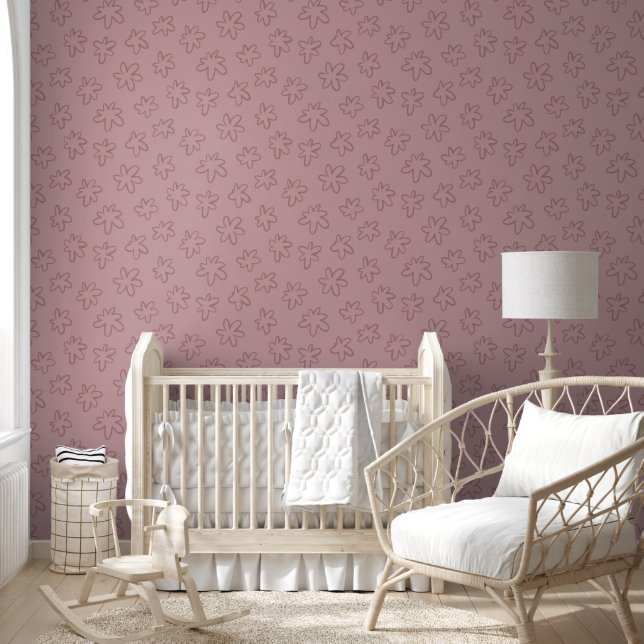 Pink Mauve Hand Drawn Floral Pattern Wallpaper (Kids)
