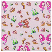 Pink Mauve Mermaids with Seahorses & Shells