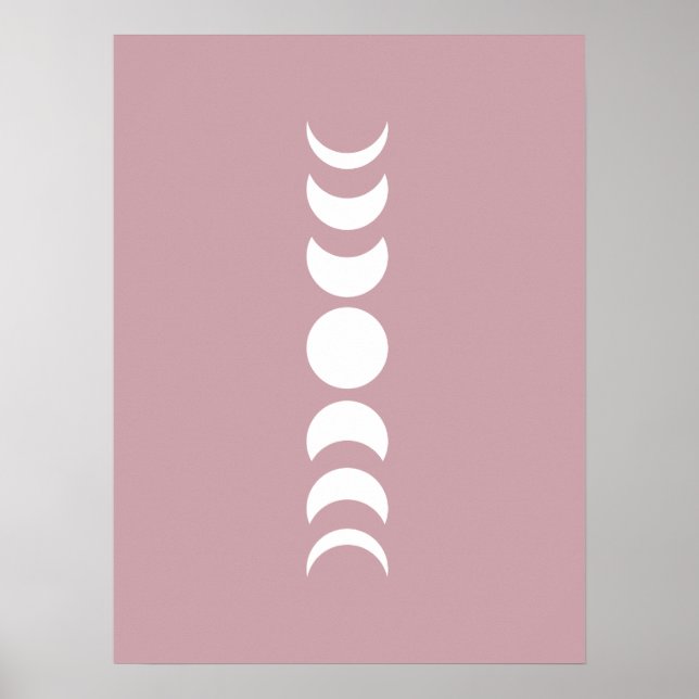 Pink / Mauve Minimalist Moon Phase Wall Art Print (Front)