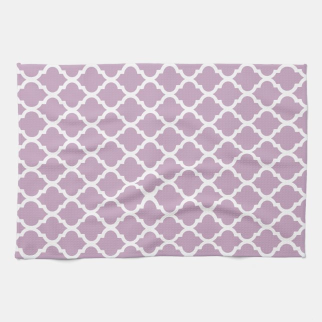 Pink Mauve Mist Moroccan Tile Trellis Kitchen Towel (Horizontal)