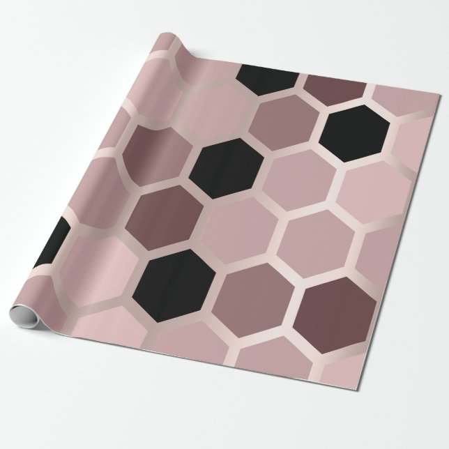 Pink Mauve Rose Gold Geometry Honeycomb Hexagon Wrapping Paper (Unrolled)
